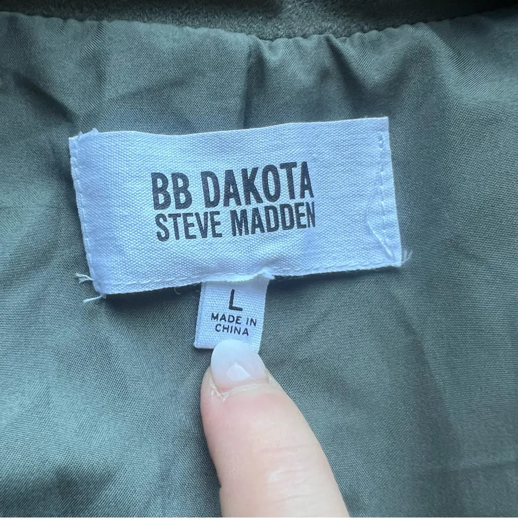 BB Dakota by Steve Madden Womens Green Faux Suede Moto Jacket Fall Casual Sz Lg - Image 3