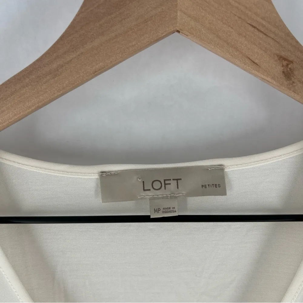 LOFT Size M Petite Lacy Mixed Media Tee High Low Dolman Split Sleeve Lightweight - Image 2