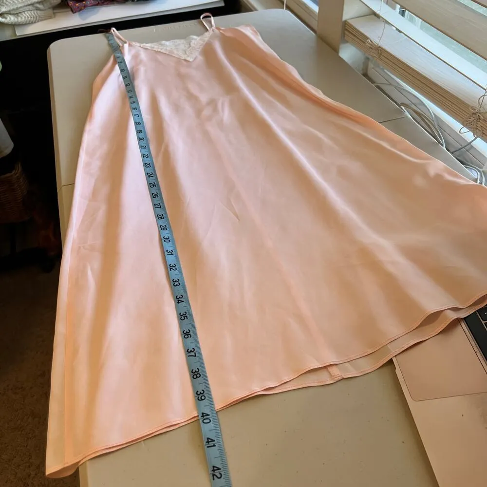 Vintage 1970s Handmade Pale Pink Lace Trim Silky Slip Lingerie Dress - Image 9