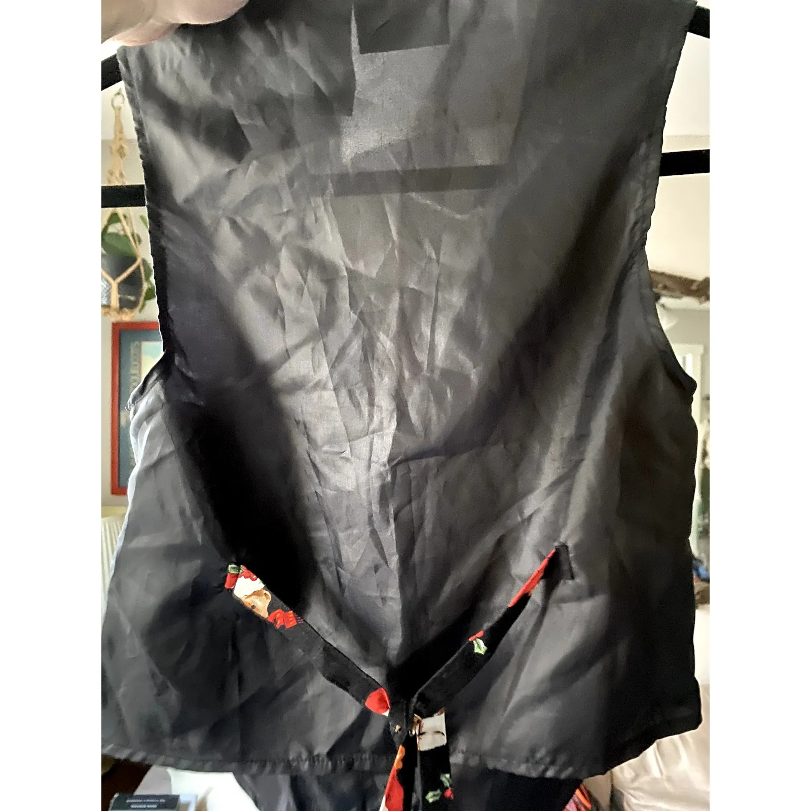 1980's Vintage Teddy Bear Black Christmas Vest Medium Holiday Indie Festive Folk - Image 3