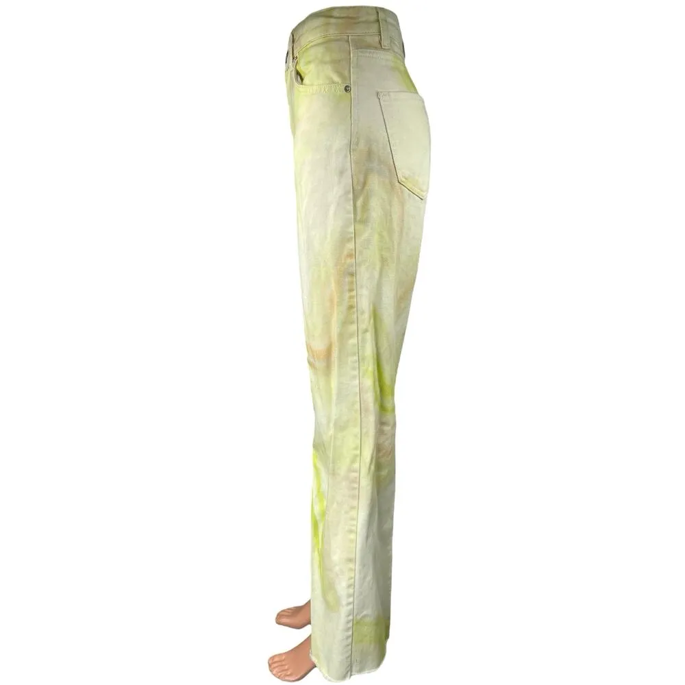 Stradivarius Women's Yellow White Tie Dye High Rise Wide Leg Denim Jeans Size 4 - Image 2