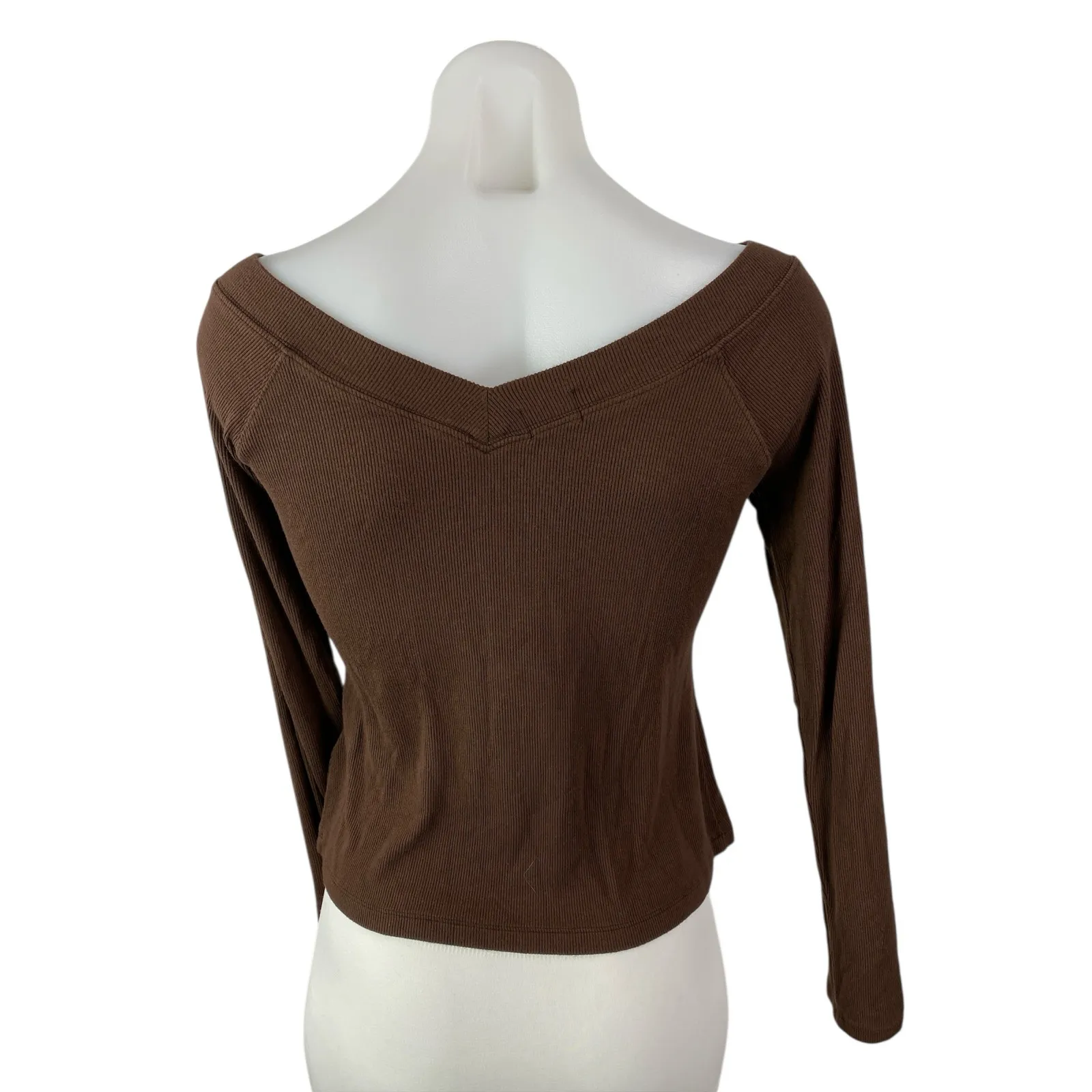 Urban Outfitters BDG Brown Ribbed Knit V Neck Long Sleeve Crop Sweater Top Sz L - Image 2