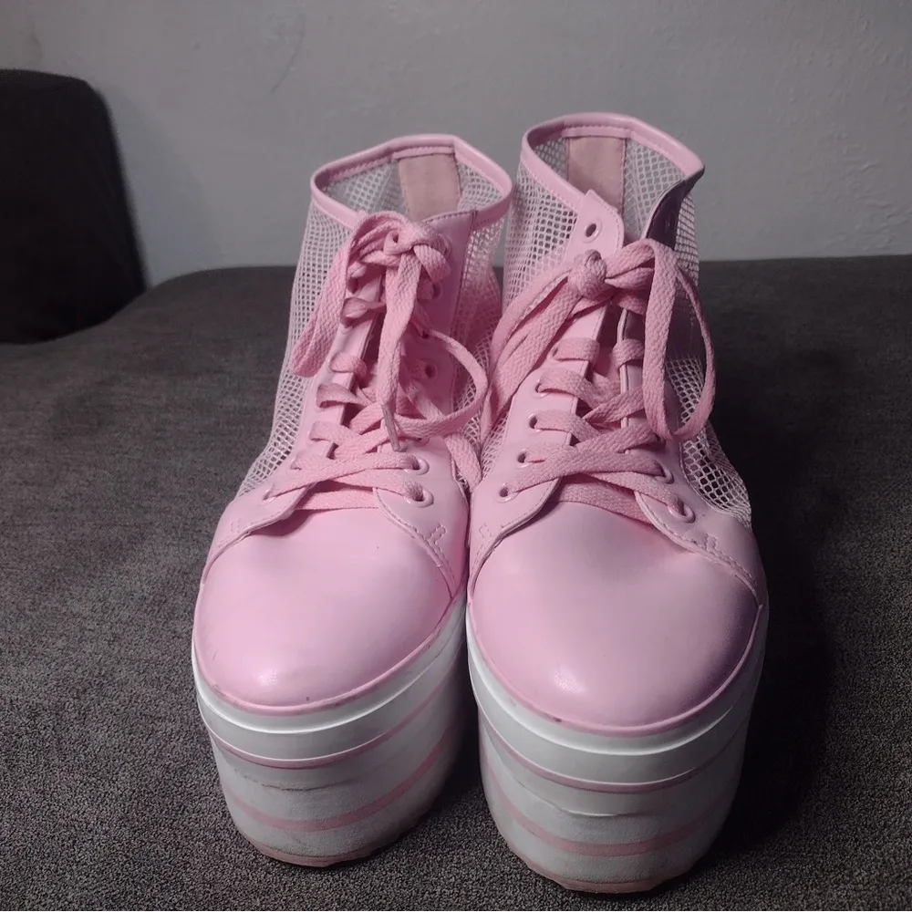Dolls Kill  PINK ELEVATION MESH PLATFORM SNEAKERS Y.R.U. - Image 4