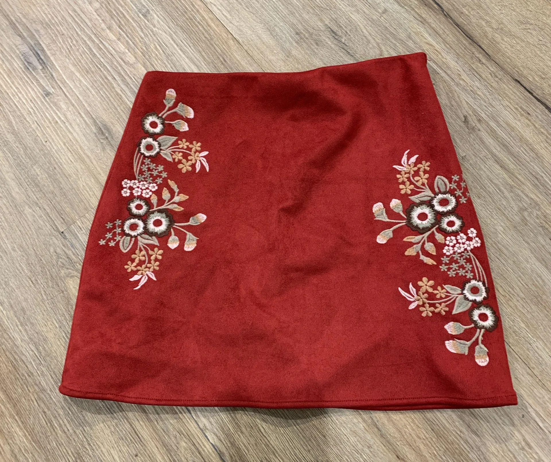 Francesca's  Burgundy Suede Floral Mini Skirt - Image 2