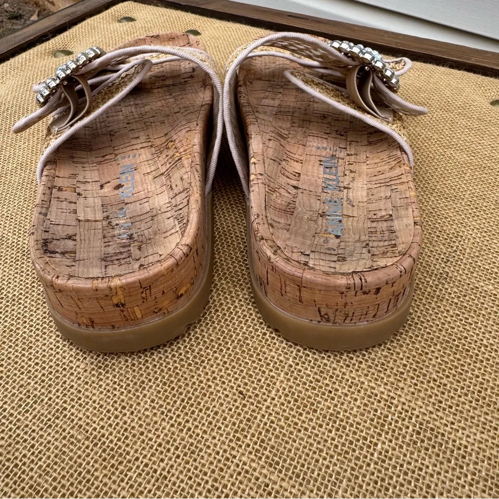 Anne Klein Hazel Tan Slide Sandals with Rhinestone Buckles 8.5 - Image 5