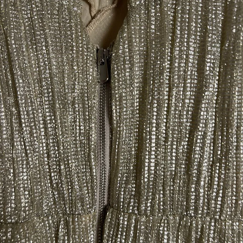 Saylor Saydee Silver Metallic Plisse Jacquard Mock Neck Party Mini Dress Size XS - Image 16