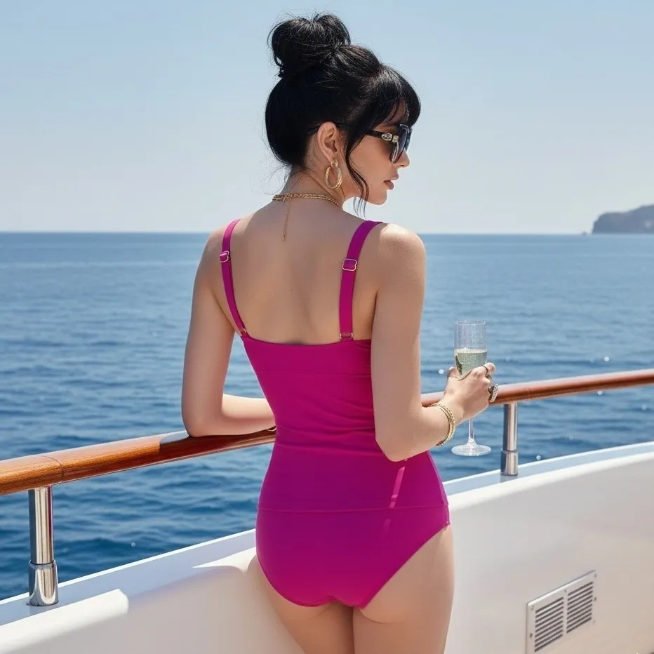 NWT DKNY Tankini Top Womens L Fuchsia Pink Ruffle Swim UPF Coquette Old Money - Image 2