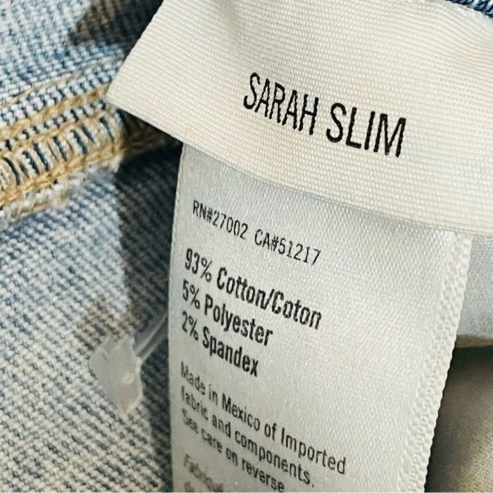 PAIGE Light Wash Frayed Raw Hem Sarah Slim Jeans in Size 24 EUC - Image 9