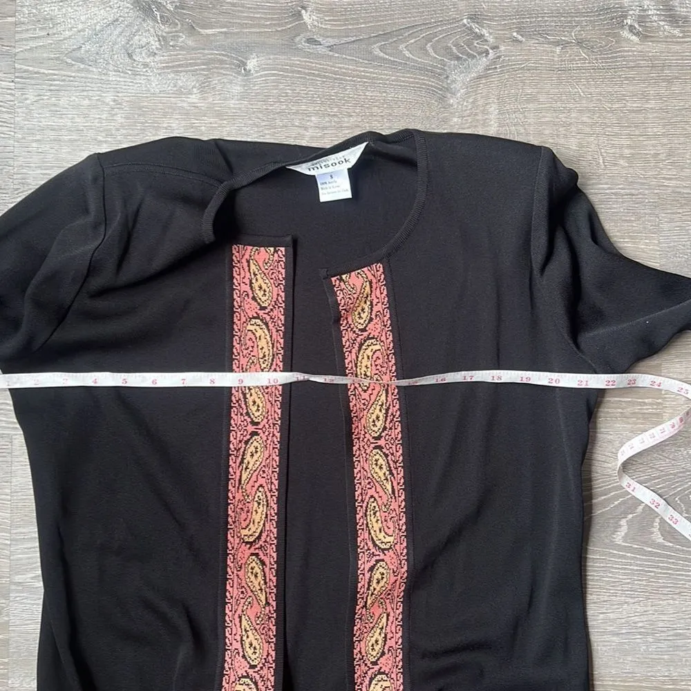 Exclusively Misook Black Pink Paisley Embellished Cardigan Acrylic - Image 5