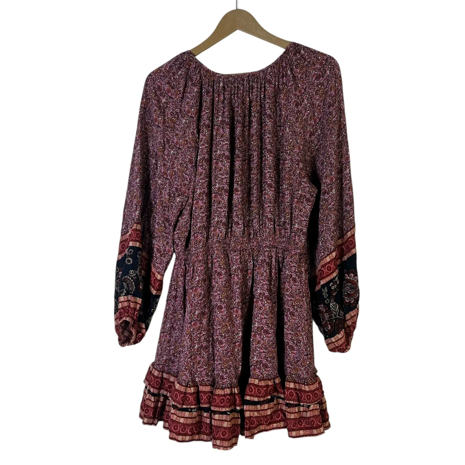 VICI Extra Large Pink Floral Boho Tassel Long Sleeve Mini Dress - Image 5