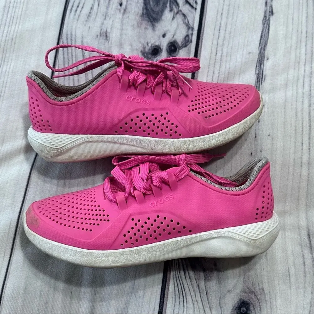 Crocs LiteRide Hot Pink & White Sneakers, Women’s Size 6. Athletic Shoes - Image 7