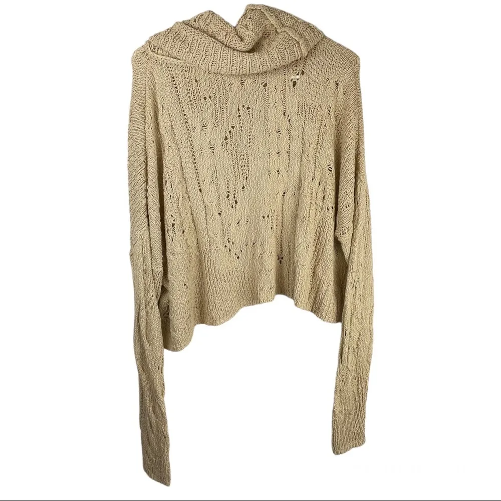 Free People Shades of Dawn Tan Open Cable Knit Cowl Neck Sweater Sz Small - Image 8