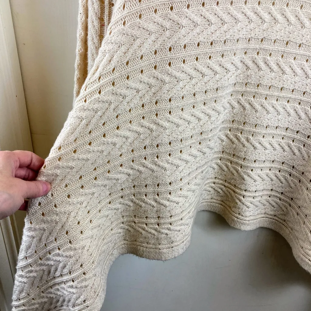 ShowPo. Cream Colored Long Sleeve Open Cardigan with Cascading on Bottom A191 Size 6 - Image 5