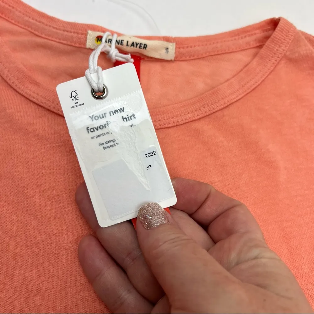 Marine Layer Hemp Cotton Blend Top Short Sleeve Shirt Women Size Small Peach NEW - Image 5