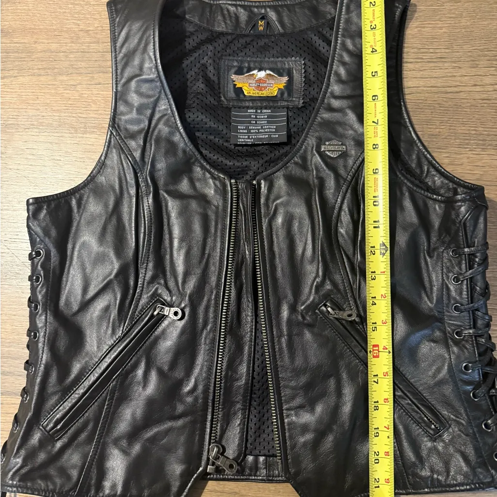 Harley Davidson Black Leather Vest with Lace - Image 11