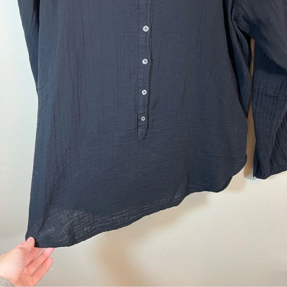 Xirena Black Gauze Button Up Blouse Cotton Medium Black - Image 6