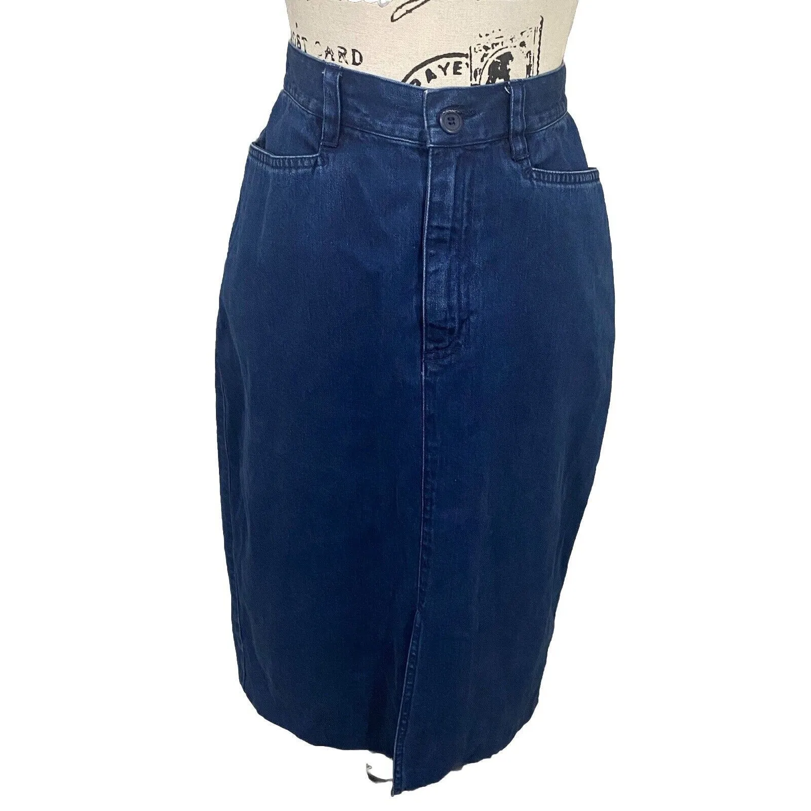 Vintage Lizware Front Split Cotton Long Navy Denim Skirt Size10 Blue Size 10 - Image 3