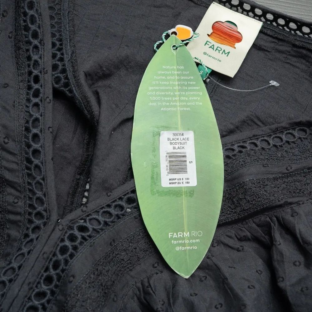 Farm Rio | Black Lace Ruffle Bodysuit - Image 3