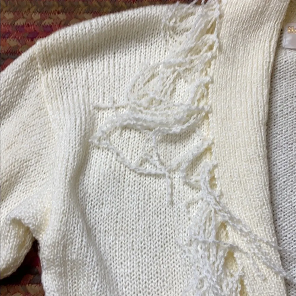80s VINTAGE WESTERN CREAM KNIT FRINGE CARDIGAN SWEATER COWGIRL BOHO CHIC White Size M - Image 7