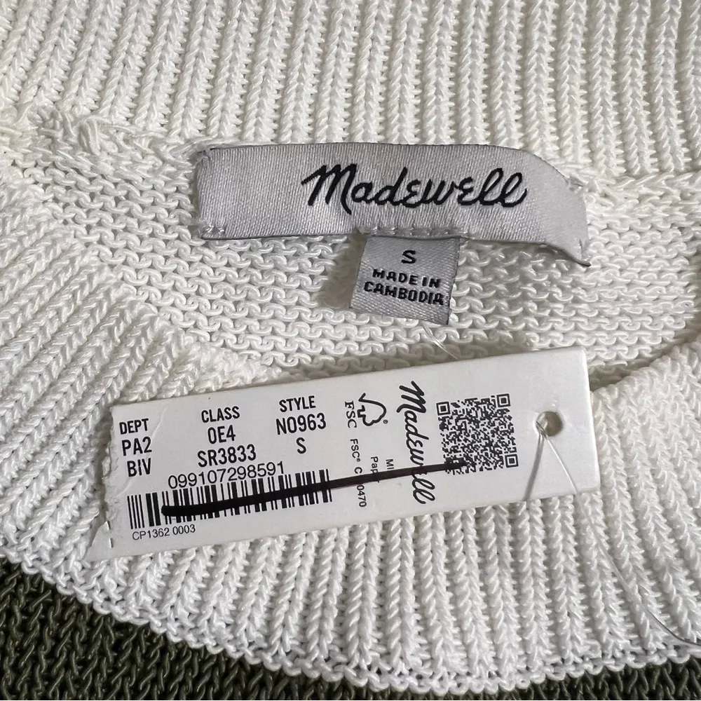 Madewell Loose-Knit Crewneck Sweater striped green ivory white size S - Image 4