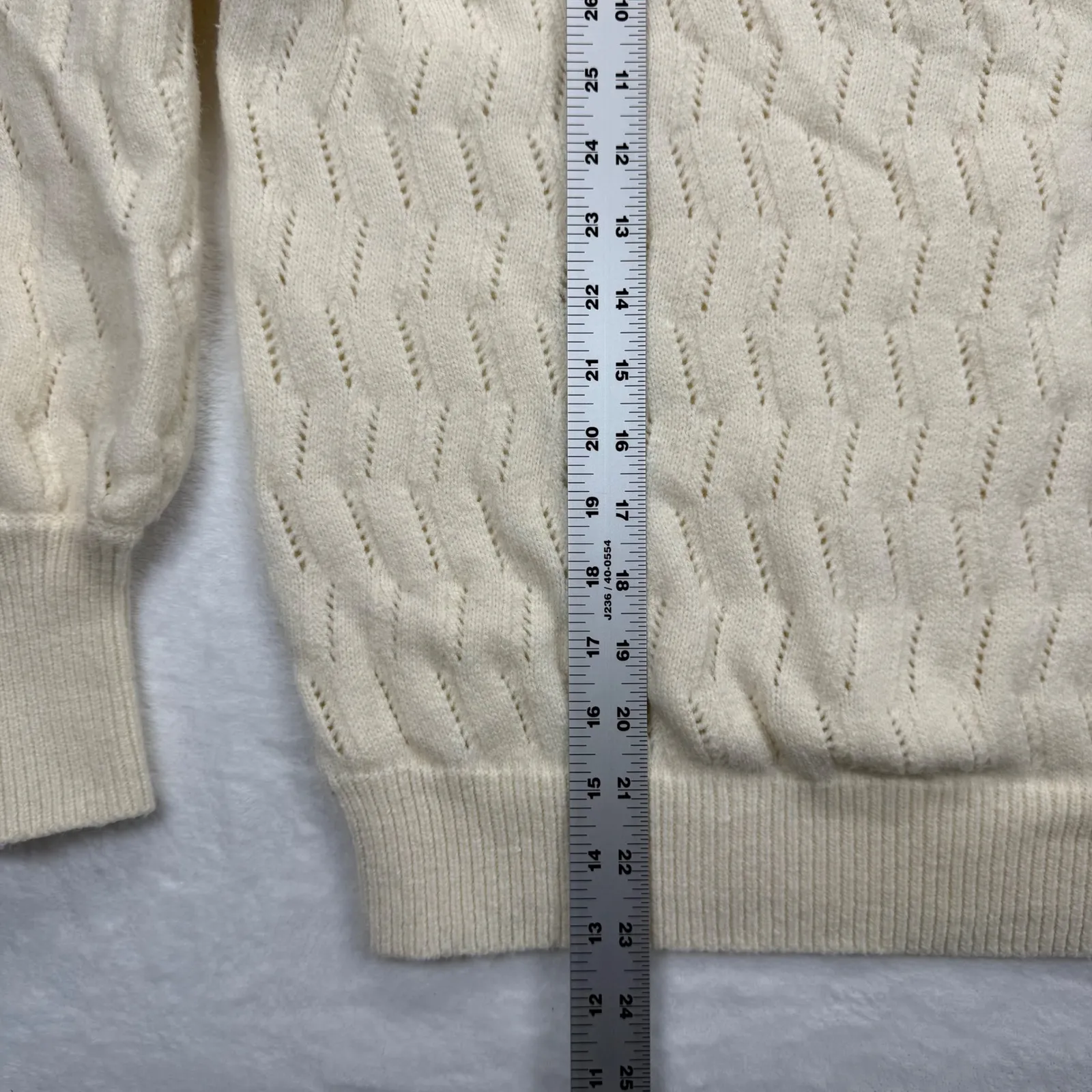 FRNCH Paris Ruffle Shoulder Sweater‎ Open Knit Pullover Cream Size L - Image 3