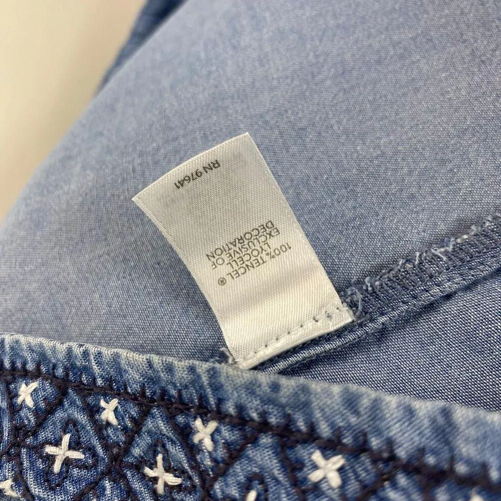 J Jill Denim Embroidered Chambray Boho Dress Tassel Tencel Small - Image 10