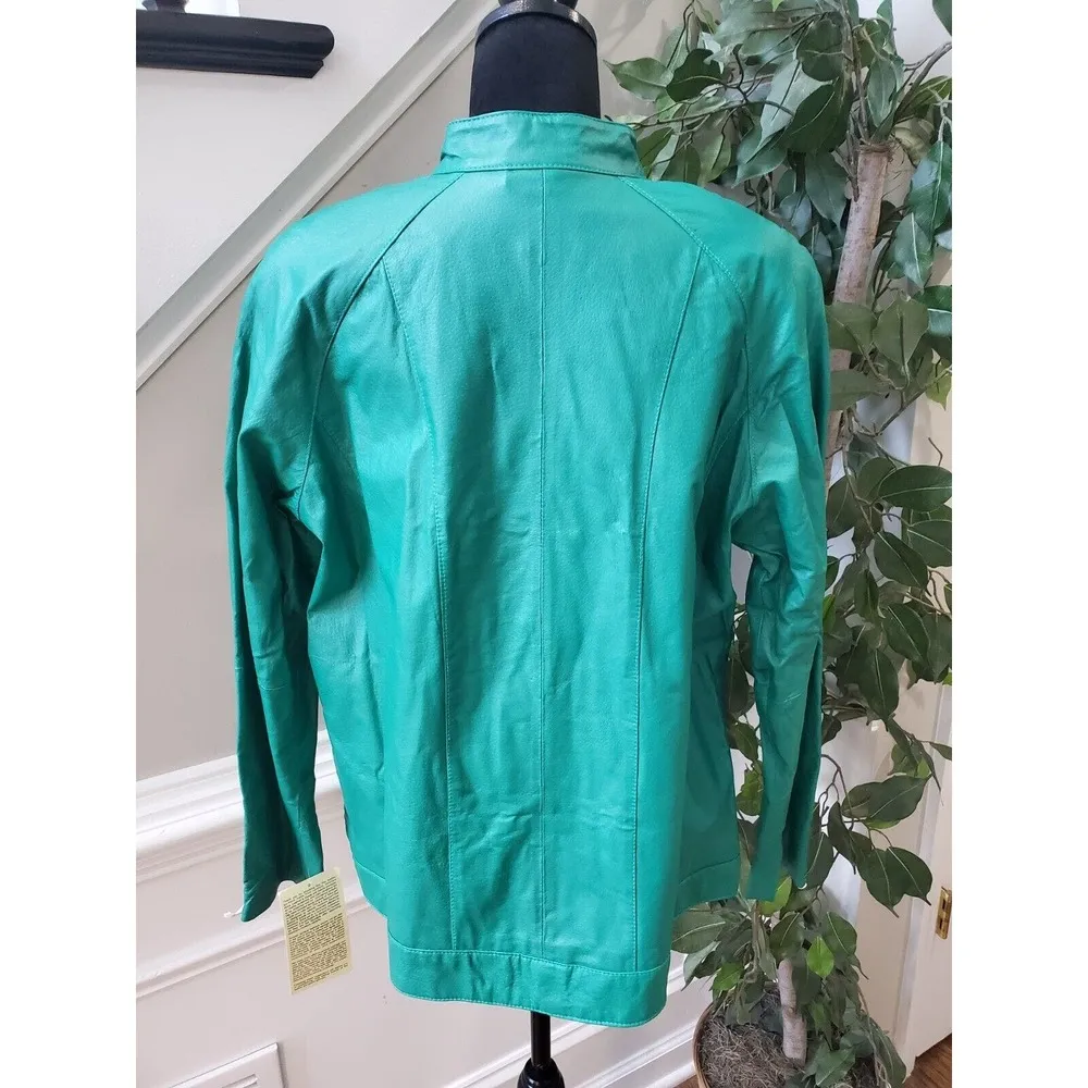 Jessica London Women's Teal Leather Long Sleeve Two Way Zipper Jacket Size 14 - Image 7