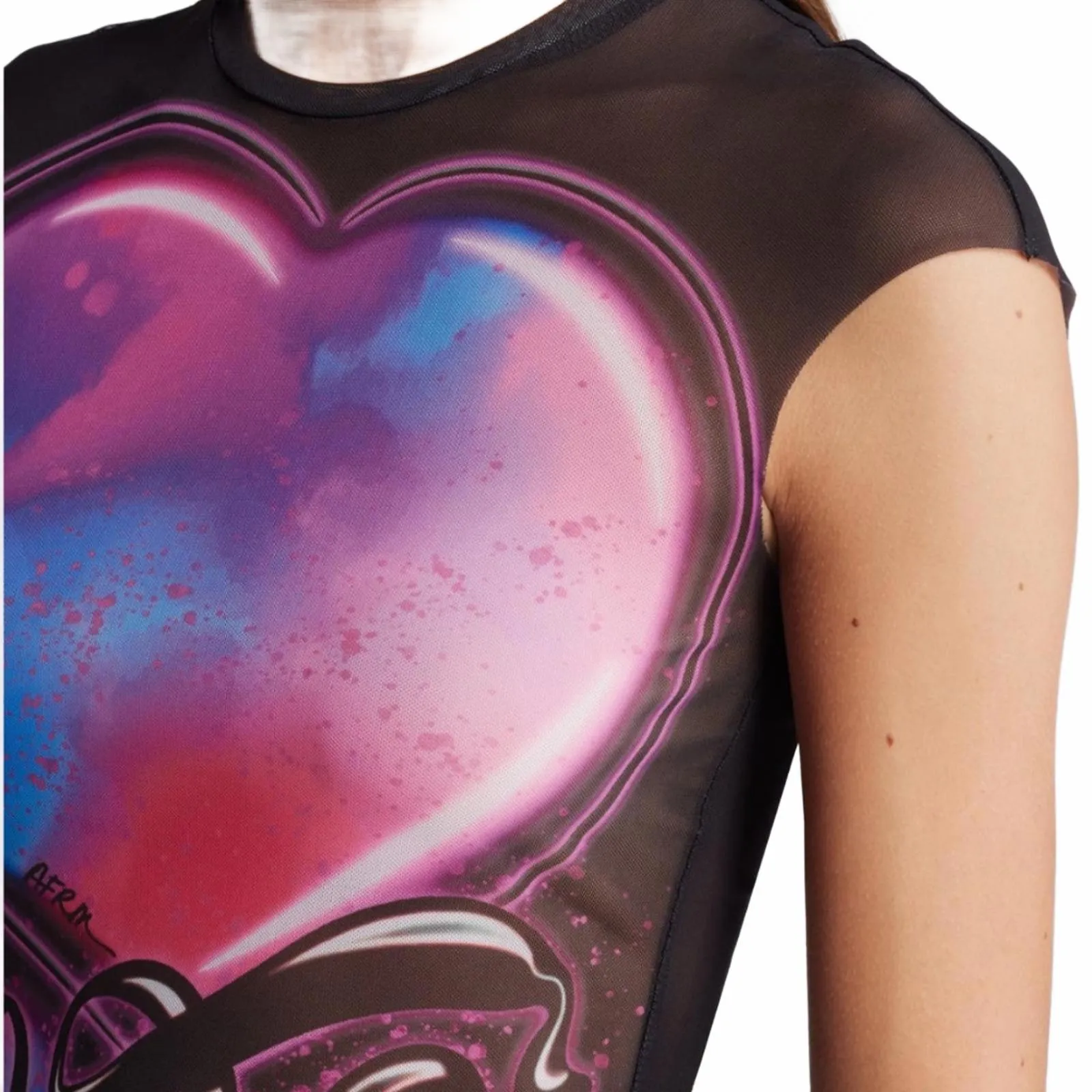 AFRM Nina Watercolor Love Leopard Print Black Mesh T - Image 2