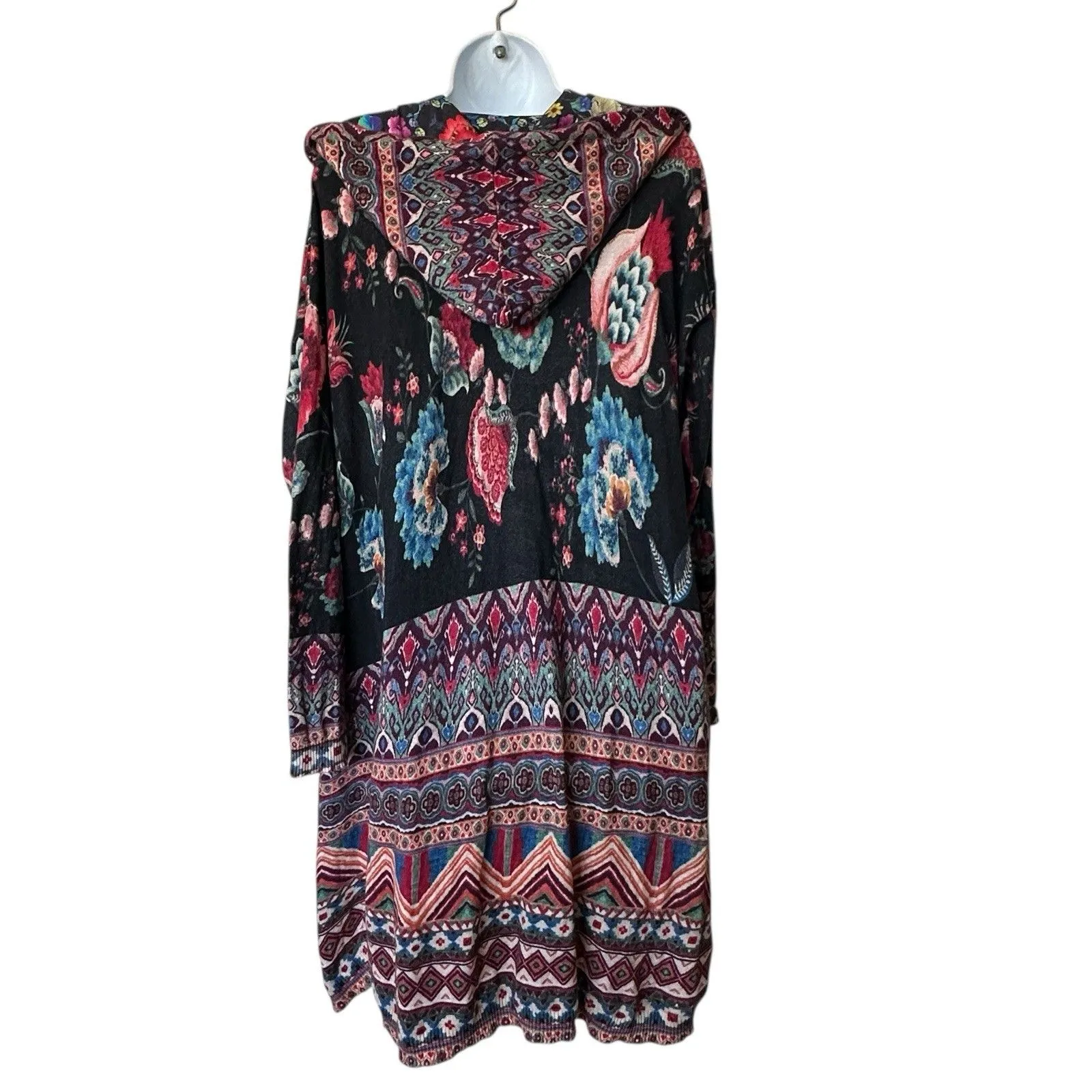Johnny Was Floral Multicolor Patterned Long Sleeve Hooded Cardigan Sweater M - Image 2