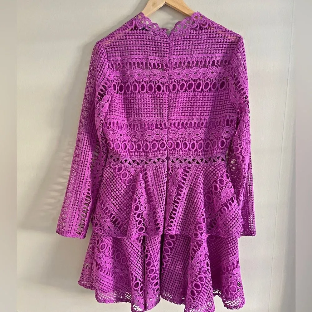 NWT Endless Rose Fuchsia Lace Peplum Mini Dress L Cocktail Wedding - Image 9