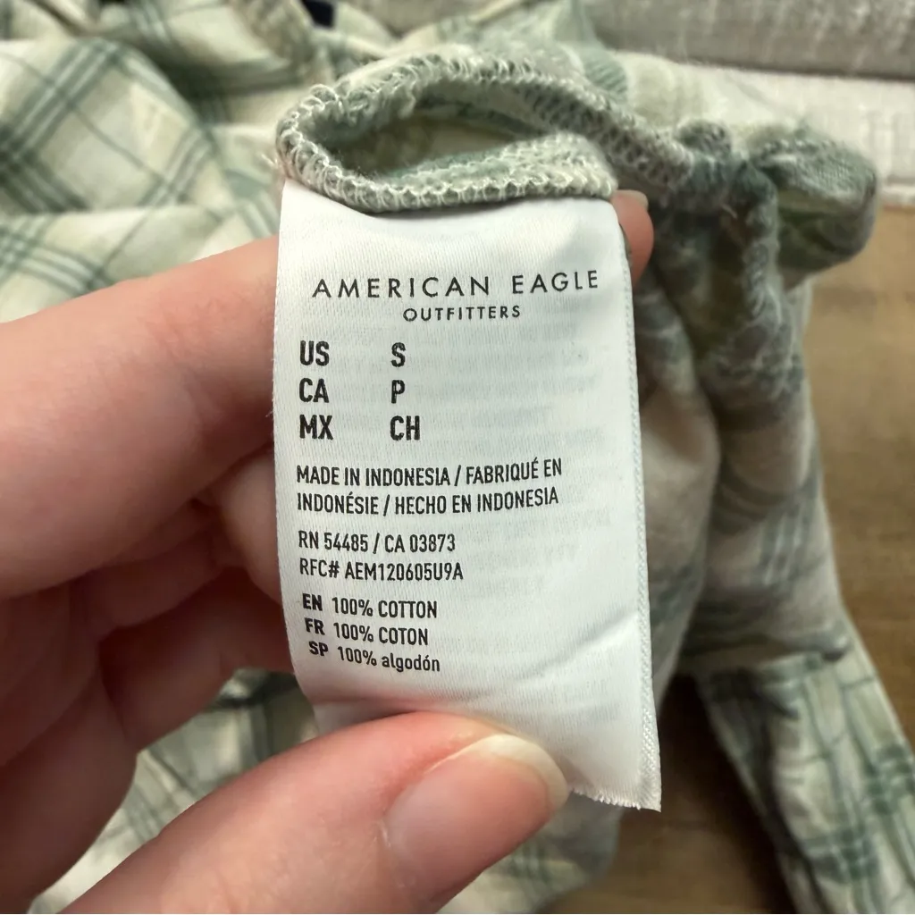 American Eagle Green Oversized Plaid Flannel Shirt Women’s Sz Small 100% Cotton - Image 11
