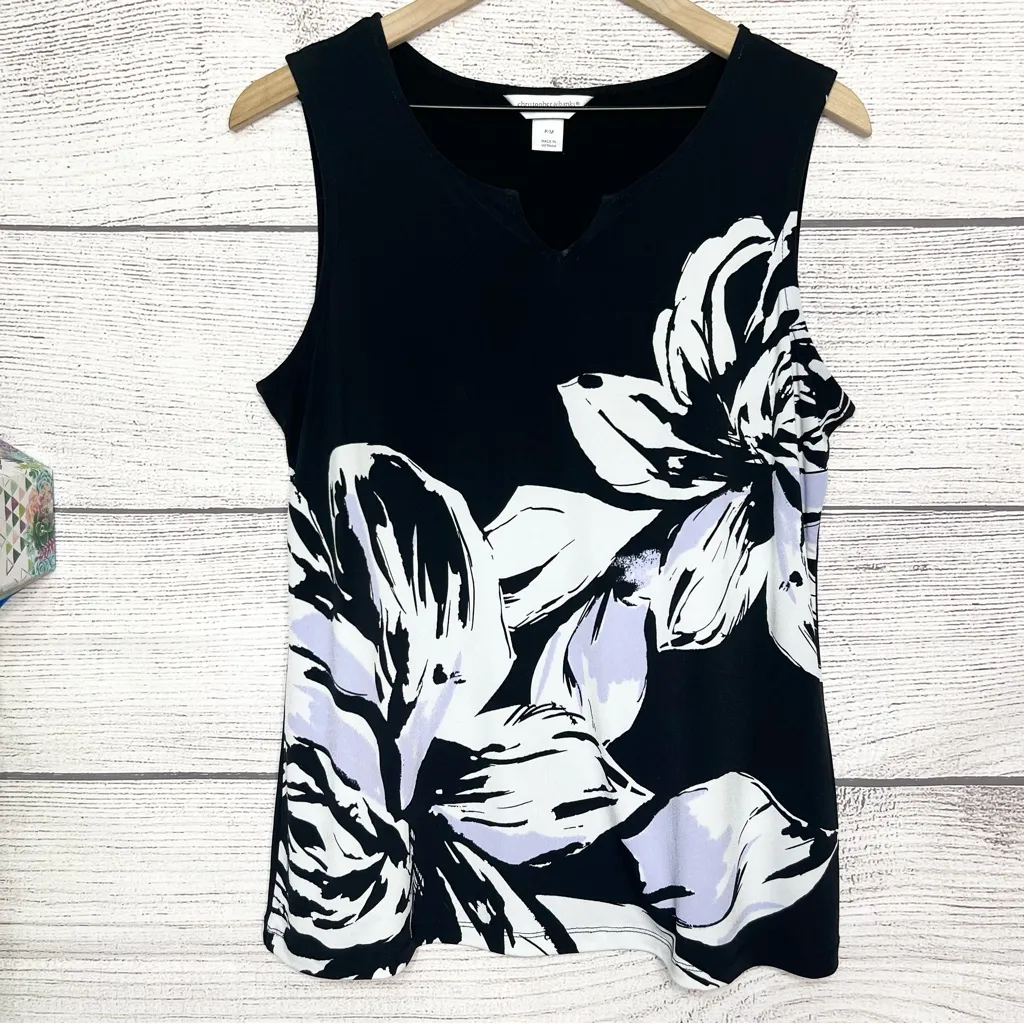 Christopher & Banks Black & White Floral Sleeveless Blouse Top Petite Medium - Image 5