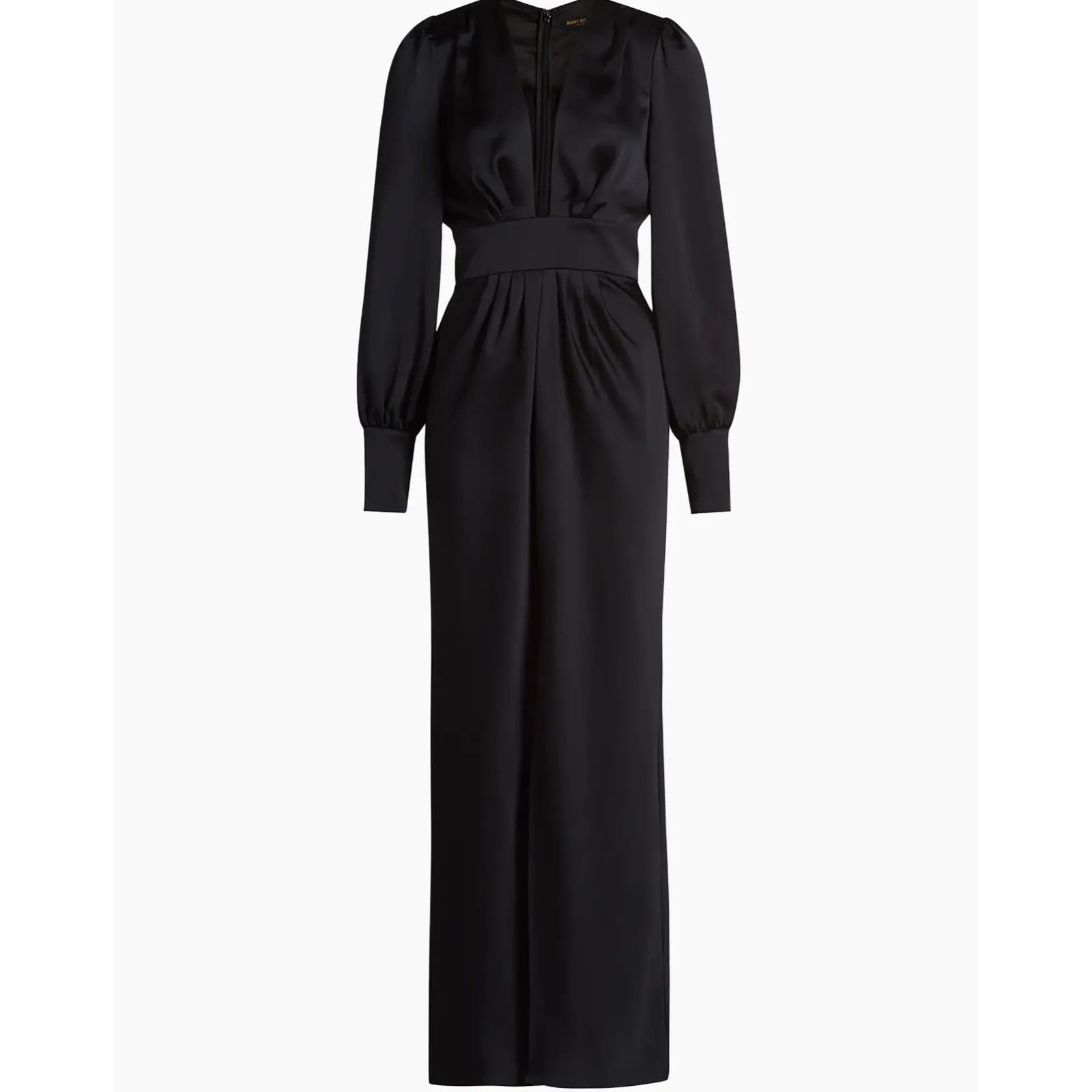 NEW Ramy Brook Madelane Black Satin Plunging Floor-Length Blouson-Sleeve Gown - Image 2