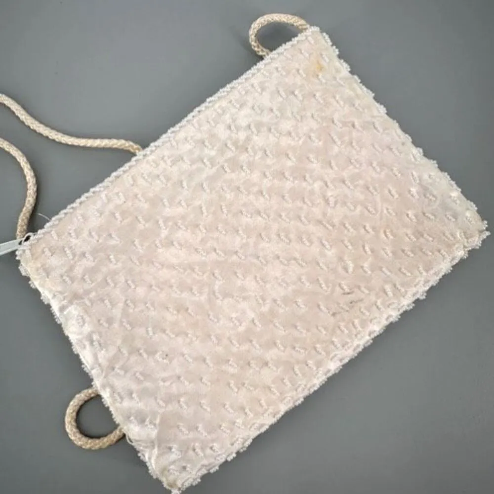 Vintage Magid Women's Iridescent Beaded Clutch Purse Sling Handbag White Mini - Image 3