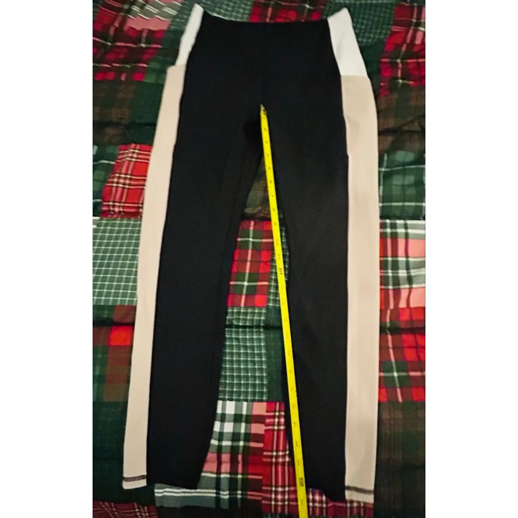 Move Theory Black & Beige Color Block Leggings high waisted Size large - Image 4
