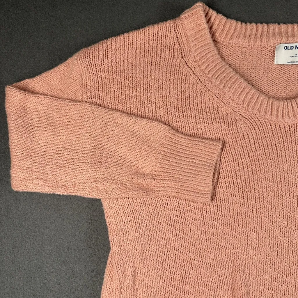 Old Navy Sweater Womens Small Pink Tunic Length V Neck Long Sleeve 100% Cotton - Image 2