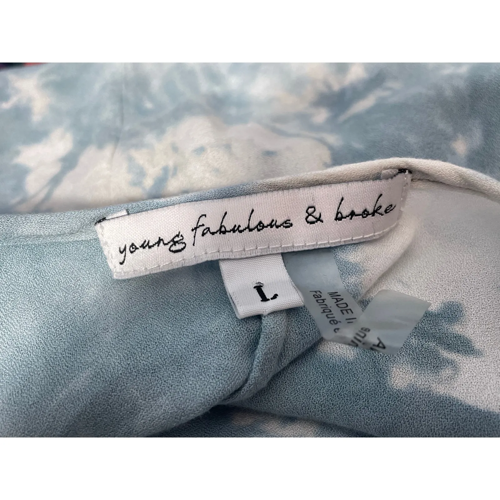 Young Fabulous & Broke YFB Mini Dress Large Blue Tie Dye Fairy Grunge Festival - Image 6