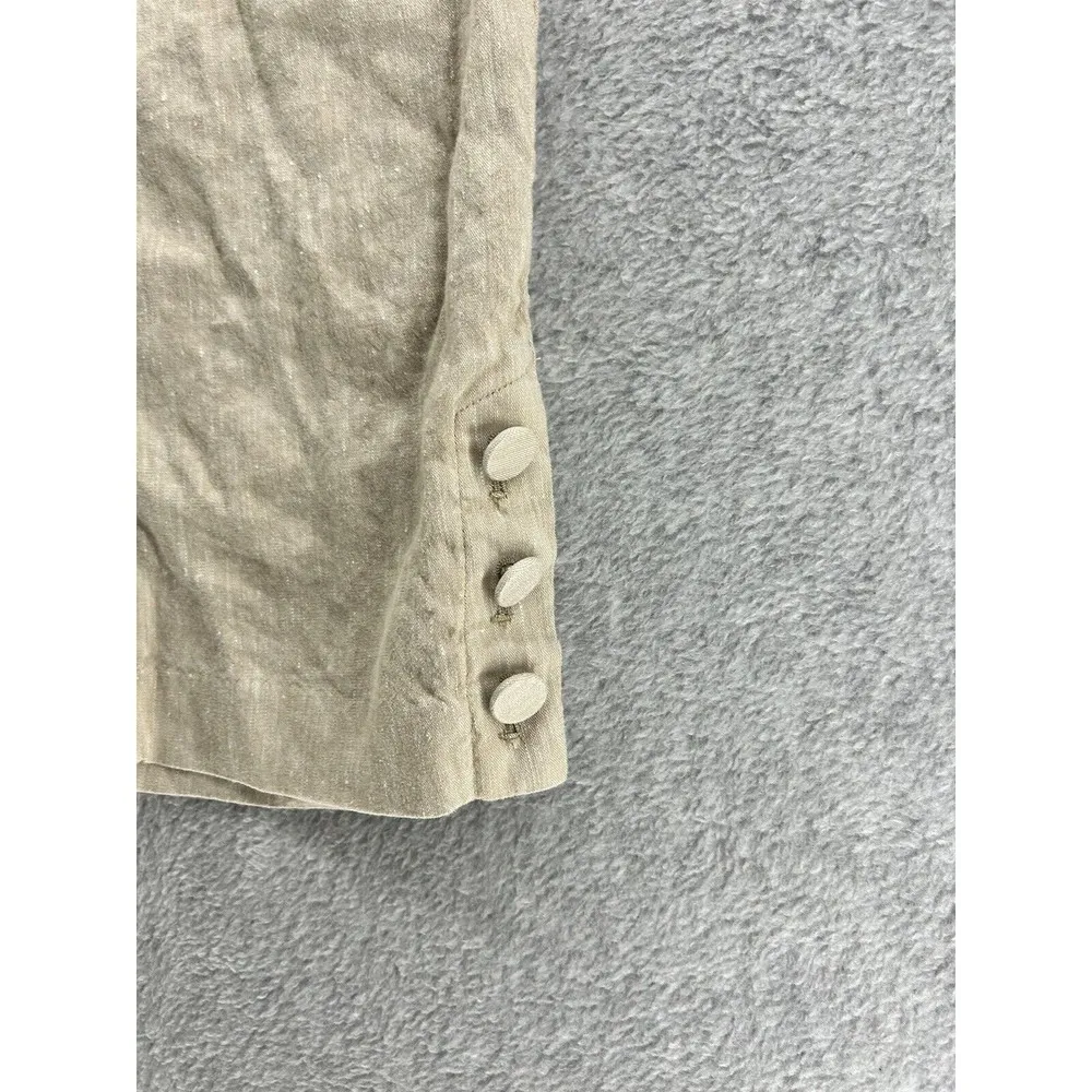 J.Jill Women's Pants Linen Solid Beige Medium Ankle Buttons Flat Front Side Zip - Image 5