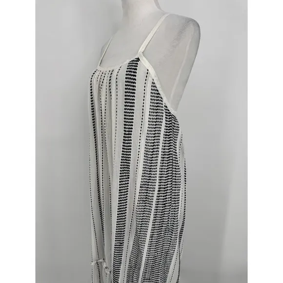 Lemlem Striped Midi Dress Small White Blue Cotton‎ Ruffle Hem Criss Cross Back - Image 5