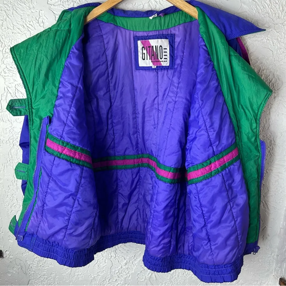 Vintage Gitano 90’s Retro Color Block Ski Winter Coat Puffer Jacket Size S Purple - Image 6