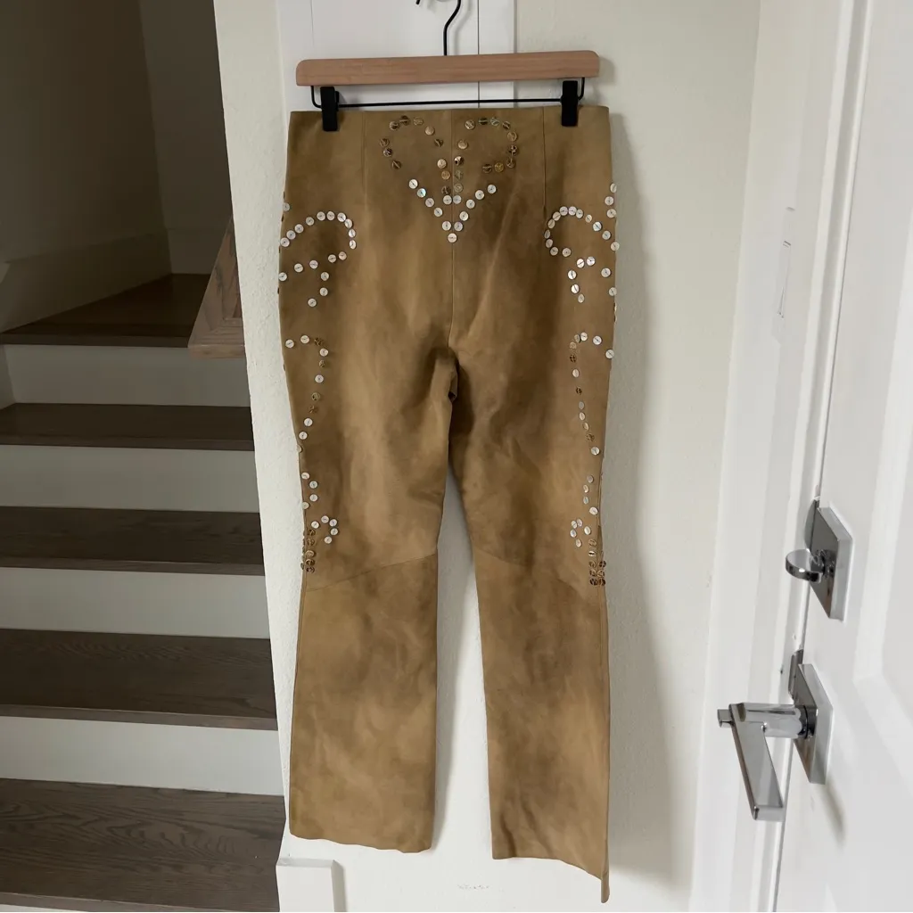 NWT Free People Festival Suede Mid Rise Flare Pants in Tan - Image 5