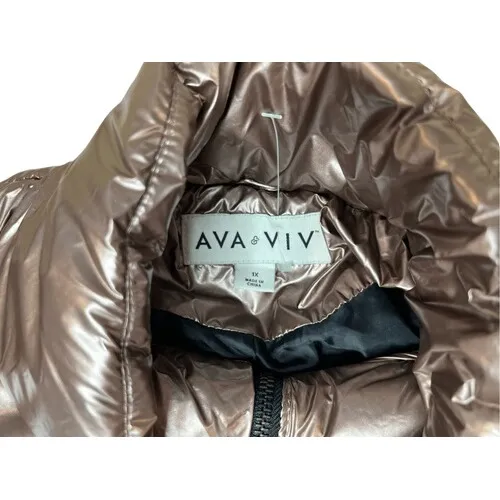 Ava & Viv Plus Size Copper Metallic Puffer‎ Coat 1X NWOT Outerwear Winter - Image 3