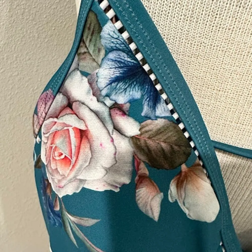 Cupshe Floral Lace Up One Piece Swimsuit Green / Teal Floral Large - Image 5