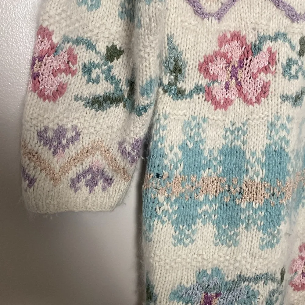 Express Tricot Vintage 90’s Floral Angora Silk Blend Sweater Size S - Image 7