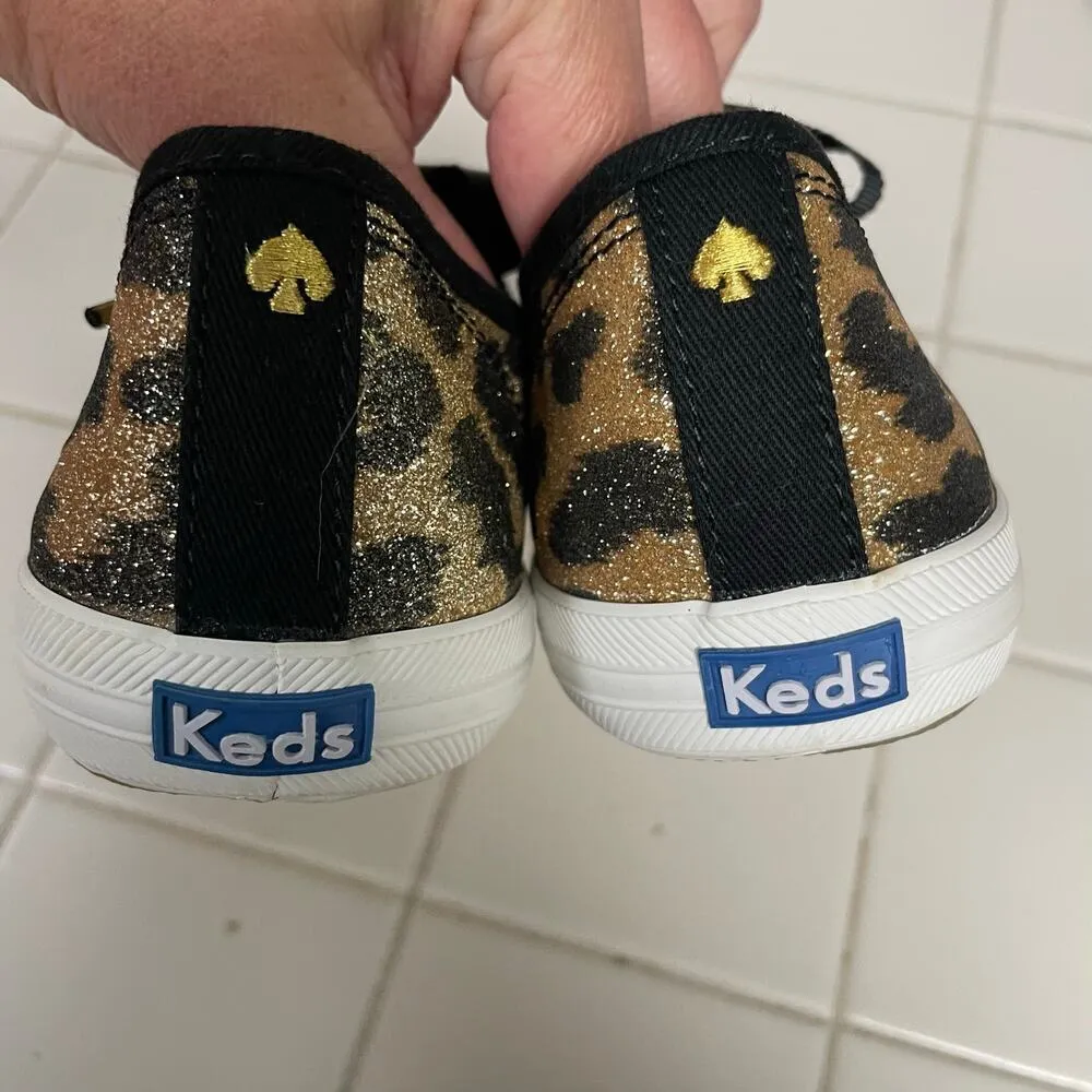 Keds X Kate Spade Glitter Cheetah Print Shoes Kickstart Size 5 Ribbon Laces Shoe - Image 2