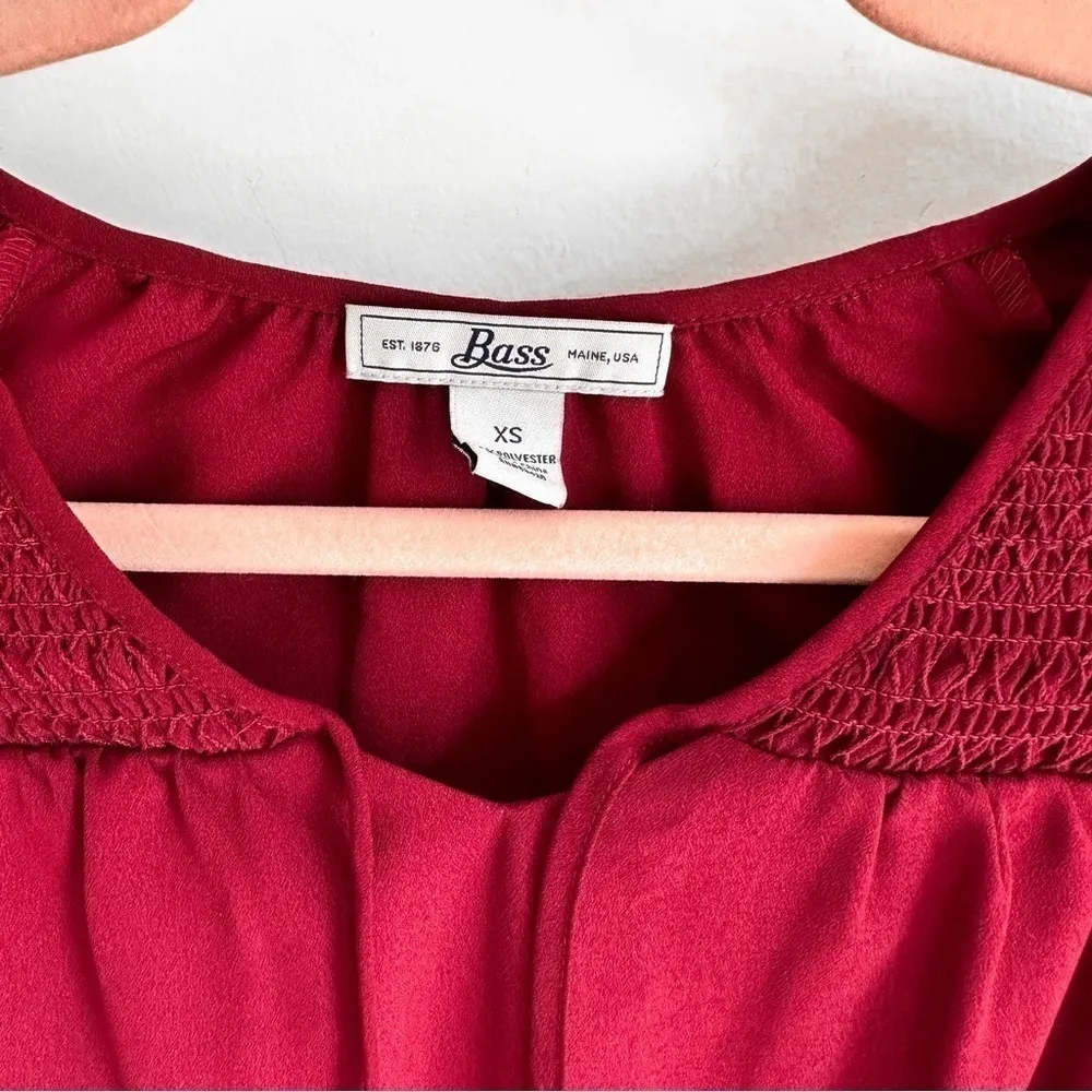 Bass Flowy Long Sleeve Blouson Mini Dress Crimson Burgundy sz XS Red - Image 3