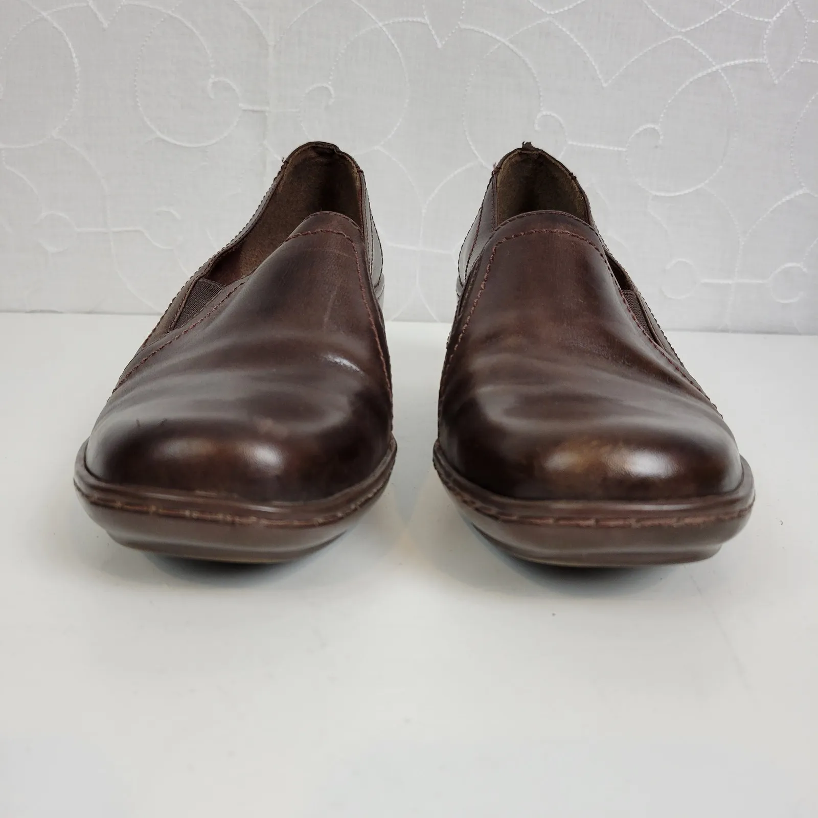 Clarks Womens Shoes Size 7.5 Brown Leather Wedge Heel Slip On‎ Loafer 71809 - Image 8