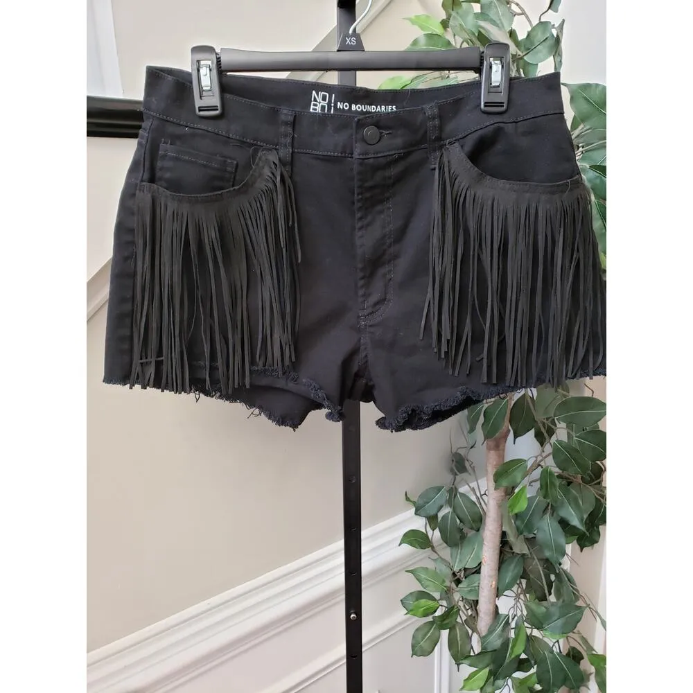No Boundaries Women's Black Fringe Festival Shorts XS Cotton Spandex Western - Image 2
