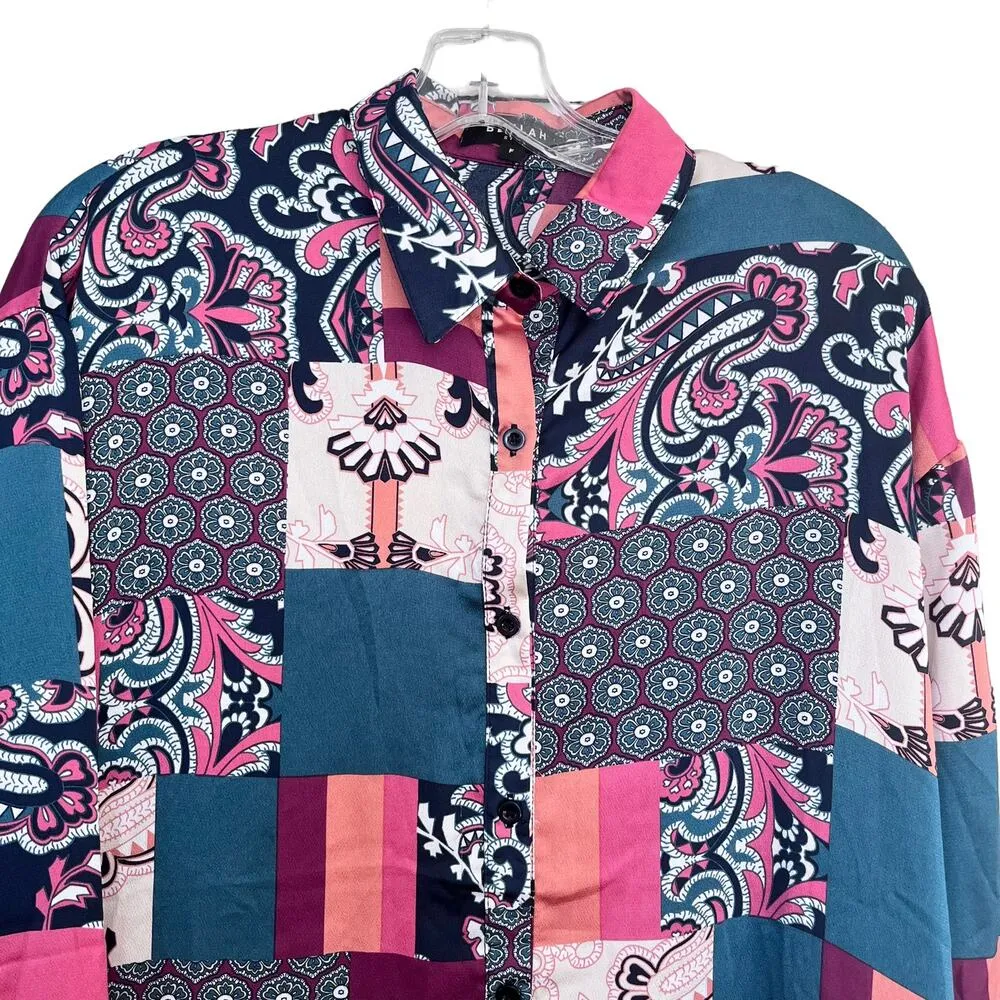 Beulah Style patchwork satin feel shirt dress one size Size undefined - Image 2