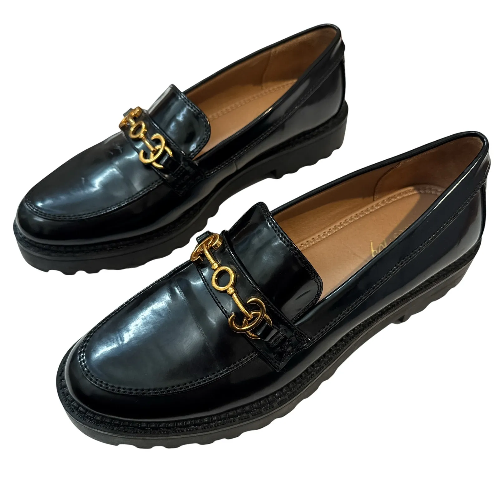 Circus NY by Sam Edelman Deana Loafers Black Patent Gold Chain Size 10 - Image 2